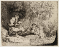 KG 03752
<br/>
De fluitspeler (l'Espiègle) ( B 188 )
<br/>
<em>Rembrandt (1606-1669)</em>